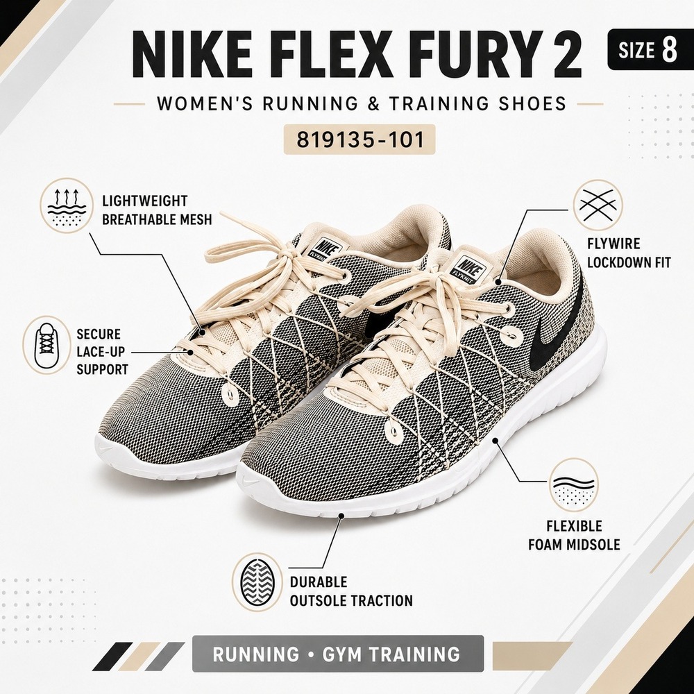 Nike Flex Fury 2 Womens Size 8 Black White Gym Training Running Shoes 819135-101 - Picture 10 of 10